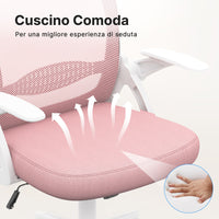 Sedia Ufficio con Supporto Lombare - RATTANTREE - Sedia Ufficio da Scrivania ergonomica Braccioli 90° Regolabile - Rosa