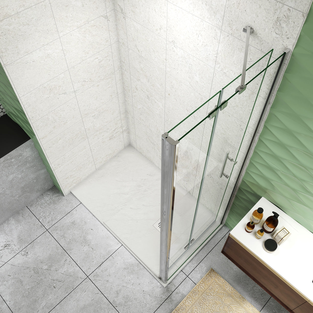 185 cm Box Doccia Walk In  Parete Fissa 70 cm + Porta Pieghevole 77 cm Vetro da 6 mm Temperato Anticalcare Barra Stabilizzatrice 45 cm Cromo Lucido