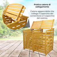 Doppio Copribidone della Spazzatura in Legno Robusto per Contenere 2 Bidoni 240L