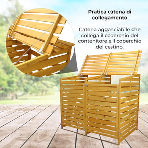 Doppio Copribidone della Spazzatura in Legno Robusto per Contenere 2 Bidoni 240L