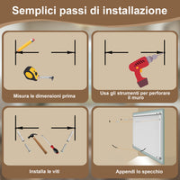 AICA 70 x 50cm Specchio da bagno con LED, Rettangolare, Touch, Memoria, Dimmerabile, Retroilluminato