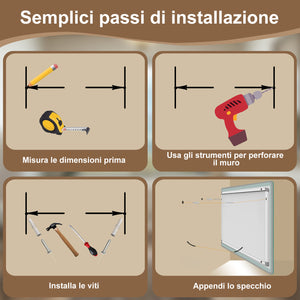 AICA 70 x 50cm Specchio da bagno con LED, Rettangolare, Touch, Memoria, Dimmerabile, Retroilluminato