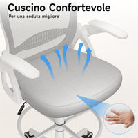 Sedia ufficio altezza alta - Mesh Drafting Chair - Altezza e Poggiapiedi Regolabili - braccioli regolabili - Capacità di Carico 120 kg - Grigio