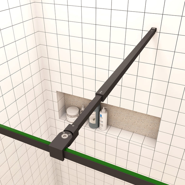 80x200cm Walk In Parete Per Doccia in Vetro Temperato 8mm Anticalcare con Bordo Nero Serigrafato Barra Stabilizzatrice da 73-120 cm