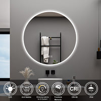 AICA Specchio da bagno 80 x 80 cm, blue tooth, 3 colori, antiappannamento, dimmerabile, interruttore touch, Funzione Memoria