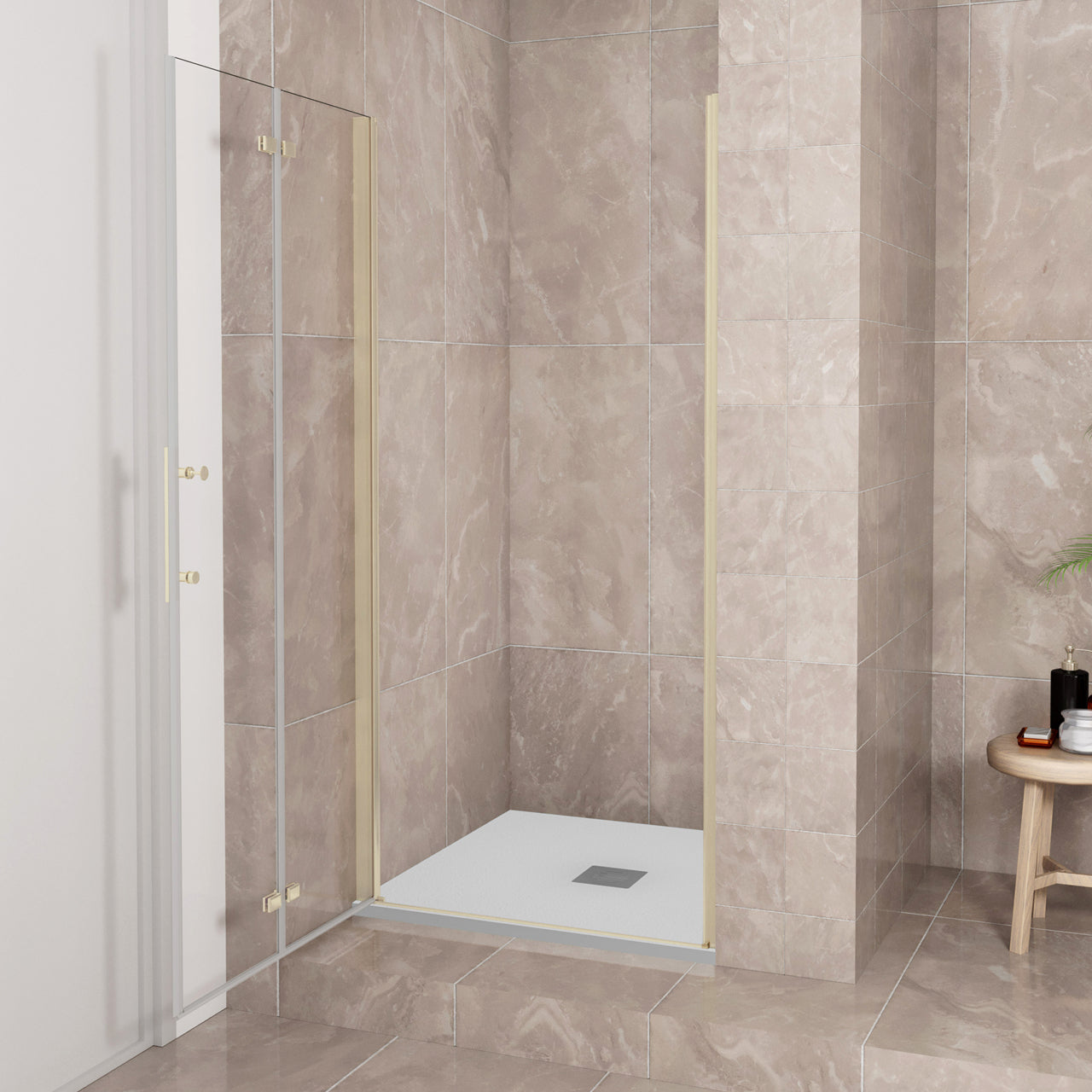 Porta Doccia 70x185 cm Porta Battente Pieghevole in Vetro Temperato Trasparente 6 mm Anticalcare Telaio Dorato Spazzolato