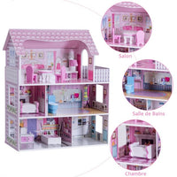 Casa delle bambole per bambini con tanti accessori Casa a 3 piani con 5 stanze in MDF 62 x 27 x 70 cm rosa 20_0008831