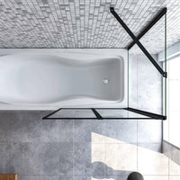 Parete Vasca Doccia 90x70cm Sopravasca Angolare 2 Ante Pieghevoli Vetro Temperato Trasparente da 4 mm con Parete Laterale da 6 mm H.140cm Telai Neri Opachi