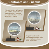 AICA Specchio Da Bagno Rotondo Da 90cm con LED, Antiappannamento, 3 Temperature Colore