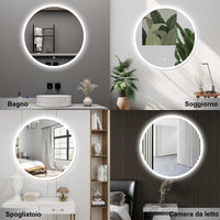 AICA Specchio da bagno 120 x 120 cm, 3 colori, antiappannamento, dimmerabile, interruttore touch, Funzione Memoria