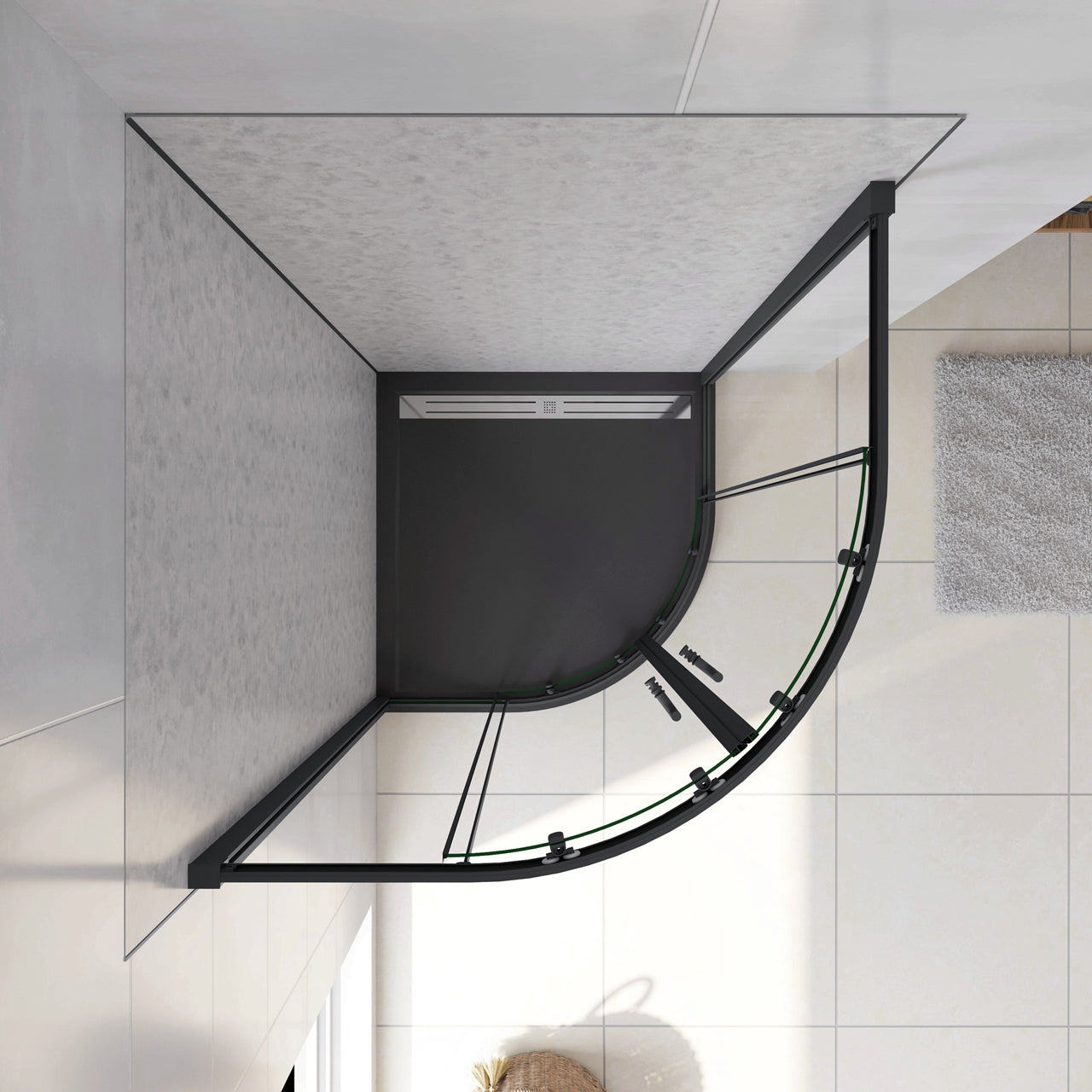 80x80x185 cm Box Doccia Semicircolare Ante Scorrevoli Vetro Temperato 5mm Trasparente Profilo Nero Opaco