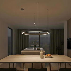 LAUTARO Lampadario LED 59W Pendente Lampada a Sospensione Circolare DALI Dimmerabile 90cm Luce Sala Ricevimento Ristorante Albergo GRIGIO 3000K