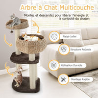 Tiragraffi per gatti 45 x 45 x 104 cm con corda per appendere pompon e tiragraffi avvolti in sisal naturale per gatto/gattino 20_0001609