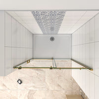 Box Doccia Per Nicchia Porta Scorrevole Ingresso Laterale in Vetro 8 mm Temperato Trasparente Anticalcare Telaio Cromato Lucido Finitura Oro 140x195 cm