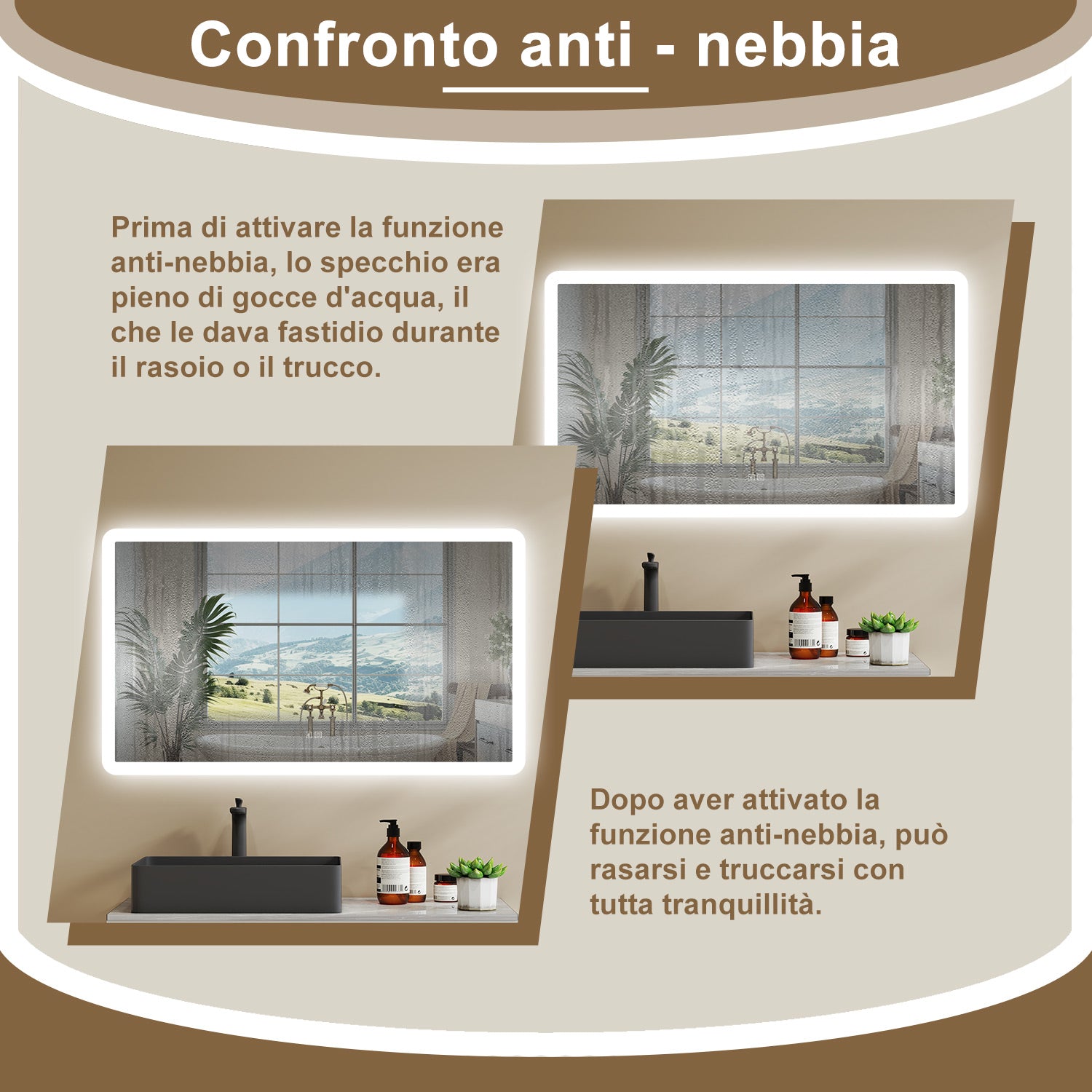 Aica Specchio da bagno a LED con Bluetooth 100 x 60 cm, 3 colori di luce regolabili, tasti a sfioramento