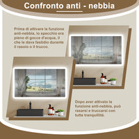 Aica Specchio da bagno a LED con Bluetooth 100 x 60 cm, 3 colori di luce regolabili, tasti a sfioramento