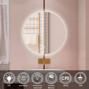 AICA Specchio da bagno 100 x 100 cm, antiappannamento, dimmerabile, interruttore touch, Funzione Memoria