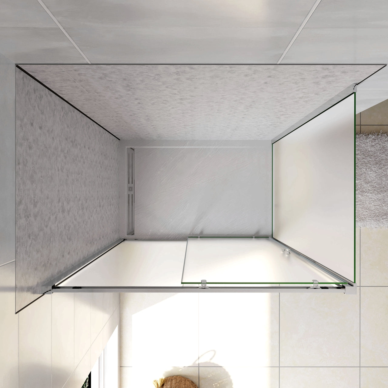 H.185 cm Box Doccia Angolare Porta Scorrevole con Parete Fissa Vetro Temperato 5 mm Satinato Opaco 100x70 cm