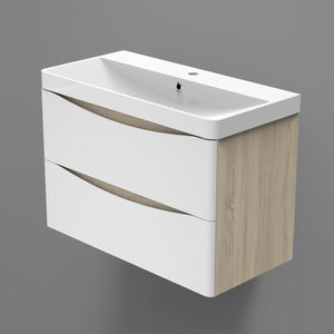 AICA Mobile da bagno 80x50x39,5 cm, pannelli in MDF bianchi e color rovere, con lavabo bianco, montato e pronto all'uso