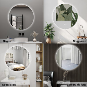 AICA Specchio da bagno 80 x 80 cm, 3 colori, antiappannamento, dimmerabile, interruttore touch, Funzione Memoria