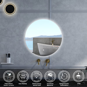 Specchio da bagno Rotondo con 100cm,Memoria, Antifog,Regorabile,Retroilluminato,doppio interruttore,
