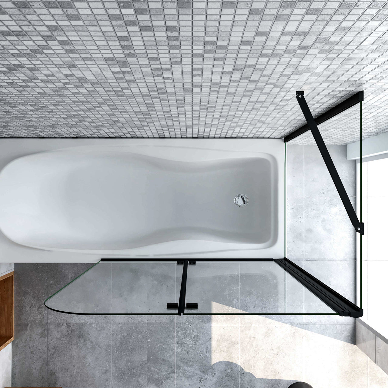 Parete Doccia 90xH.140cm Sopravasca Angolare 2 Ante Pieghevoli con Parete Laterale 65cm Vetro Temperato 6 mm Trasparente Anticalcare Nero Opaco