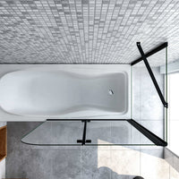 Parete Doccia 90xH.140cm Sopravasca Angolare 2 Ante Pieghevoli con Parete Laterale 65cm Vetro Temperato 6 mm Trasparente Anticalcare Nero Opaco