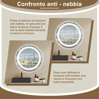AICA SPECCHIO DA BAGNO ROTONDO CON LED 60 x 60 cm, antiappannamento, interruttore a sfioramento