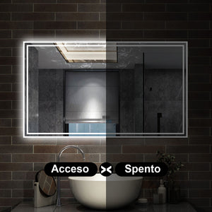 140 x 80 cm,AICA Specchio da Bagno LED con Luce, 3 Colori Regolabili,Blue tooth,orologio,memoria, antiappannamento,CRI>90,autospegnimento