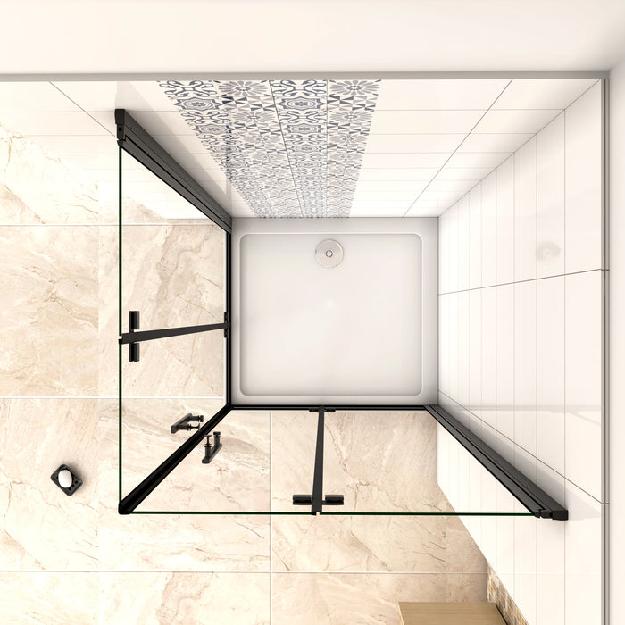 190 cm Box Doccia Angolare Doppia Porta Battente Pieghevole 70x110 cm in Vetro Temperato Trasparente 5 mm Anticalcare Telaio Nero Opaco