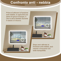 Aica Specchio da bagno bluetooth 80x60cm con antiappannamento + dimmerabile + 3 colori + ingrandimento 3X