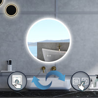 Specchio da bagno Rotondo con 70cm,3 colori,Memoria, Antifog,Regorabile,Retroilluminato,doppio interruttore,