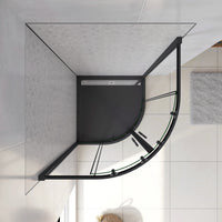 90x90x185 cm Box Doccia Semicircolare Ante Scorrevoli Vetro Temperato 5mm Trasparente Profilo Nero Opaco Piatto Doccia incluso