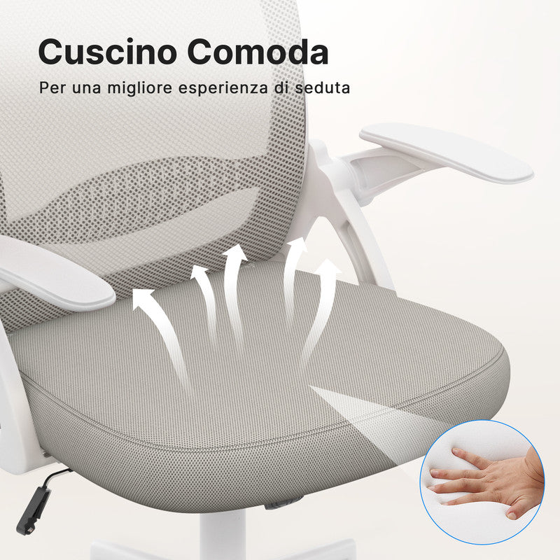 Sedia Ufficio con Supporto Lombare - RATTANTREE - Sedia Ufficio da Scrivania ergonomica Braccioli 90° Regolabile - Grigio