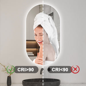 Specchio bagno ovale 50x90 cm con led. Dimmerabile + Touch Control + Bordo non sabbiato + IP44