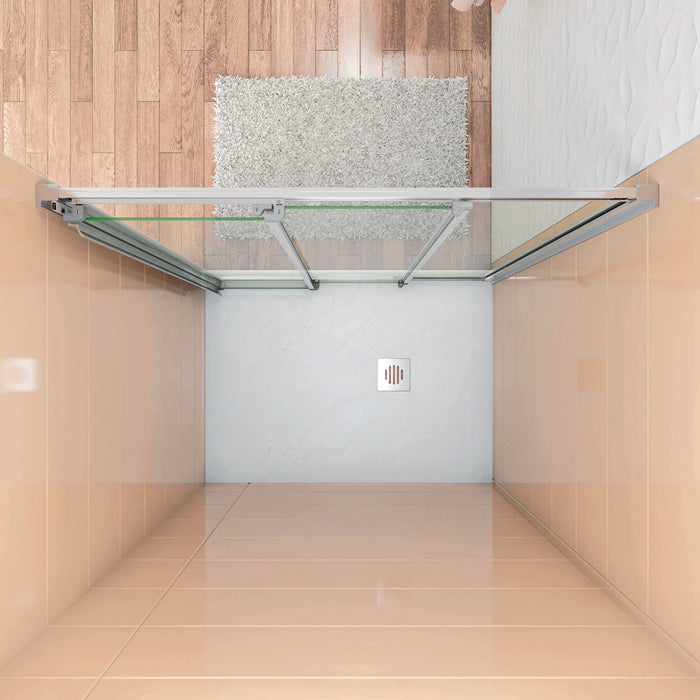 195 cm Box Doccia per Nicchia Porta Scorrevole ad Ante Sovrapposte Vetro Temperato 6 mm Trasparente Anticalcare Profili Cromati Lucidi 140 cm