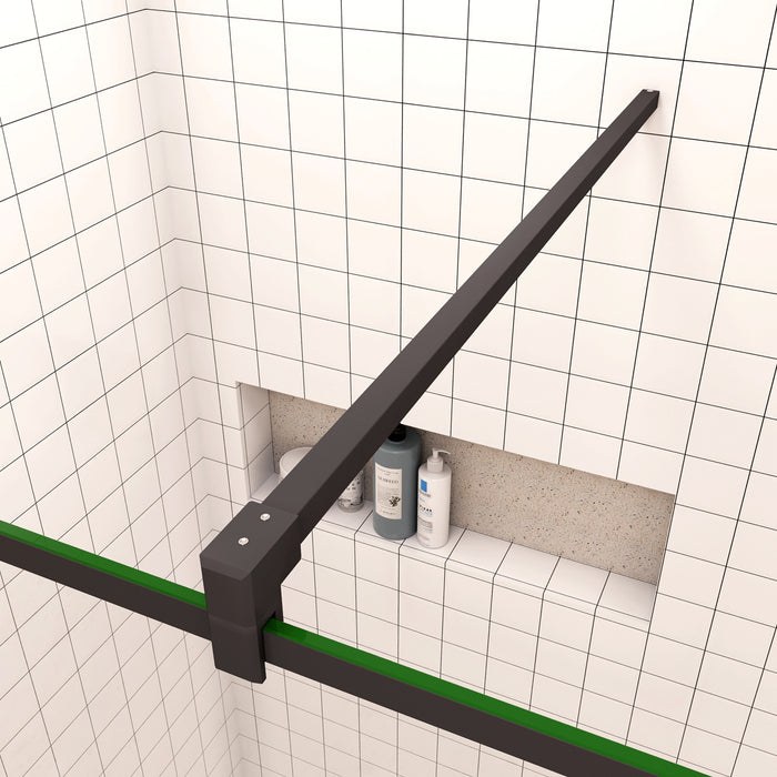 100x200cm Walk In Parete Per Doccia in Vetro Temperato 8mm Anticalcare con Bordo Nero Serigrafato Barra Stabilizzatrice da 140 cm