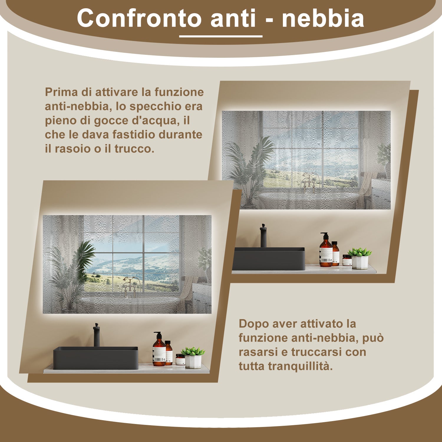 AICA SPECCHIO DA BAGNO CON LED, 100x60cm, Disappannamento, Funzione Memoria, Infinitamente Dimmerabile