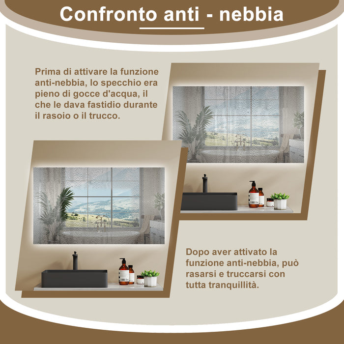 AICA SPECCHIO DA BAGNO CON LED, 100x60cm, Disappannamento, Funzione Memoria, Infinitamente Dimmerabile