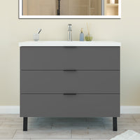 Mobile Bagno Appoggio 99 cm con 3 Cassetti, Lavabo da Incasso, Nero