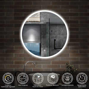 120 x 120 cm,AICA Specchio da Bagno LED con Luce, 3 Colori Regolabili,memoria, antiappannamento,CRI>90,autospegnimento