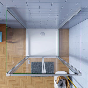 185cm Box Doccia a Tre Lati Porta a Soffietto 90cm con Doppia Parete Fissa 76x76cm in Vetro Temperato Trasparente 5 mm Profilo Cromo Lucido