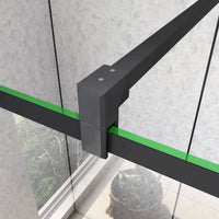 Doccia Walk In Parete Fissa Vetro Temperato 8 mm Anticalcare 120x200cm Semitrasparente Riquadri Nero Serigrafato Barra Stabilizzatrice da 90 cm