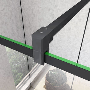 Doccia Walk In Parete Fissa Vetro Temperato 8 mm Anticalcare 120x200cm Semitrasparente Riquadri Nero Serigrafato Barra Stabilizzatrice da 90 cm