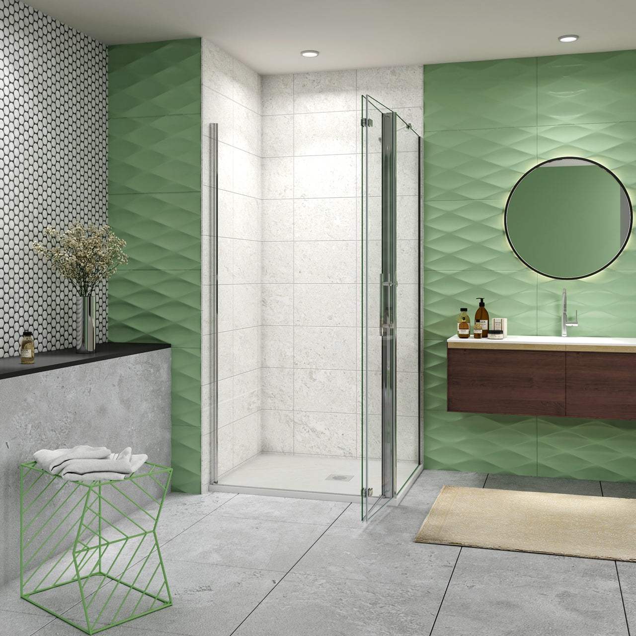 185 cm Box Doccia Angolare Porta Battente Pieghevole 80 cm Parete Fissa 90 cm Vetro da 6 mm Temperato Anticalcare Barra Stabilizzatrice 45 cm Cromo Lucido