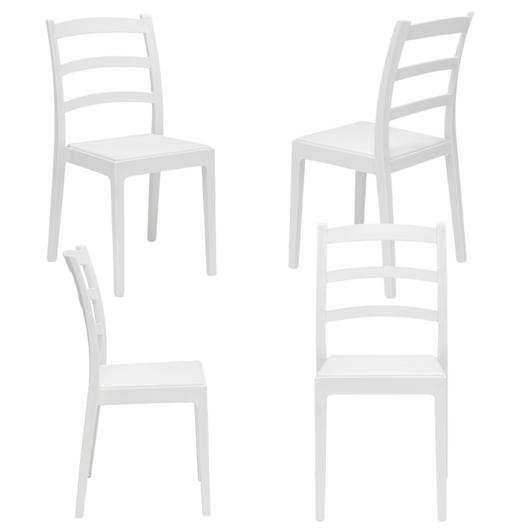 Set 4 sedie in polipropilene REA, MADE IN ITALY, impilabile, resistente ai raggi UV, design classico, ideale per sala da pranzo, cucina, sala d’attesa, bar, ristoranti o giardino, colore Bianco