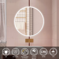 AICA Specchio da bagno 80 x 80 cm, 3 colori, antiappannamento, dimmerabile, interruttore touch, Funzione Memoria