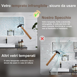 AICA Specchio da bagno 80 x 60 cm, dimmerabile, interruttore touch, Funzione Memoria