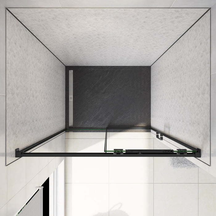 120x195 cm Box Doccia Per Nicchia Porta Scorrevole in Vetro 8 mm Temperato Trasparente Anticalcare Profilo Nero Opaco Softclose