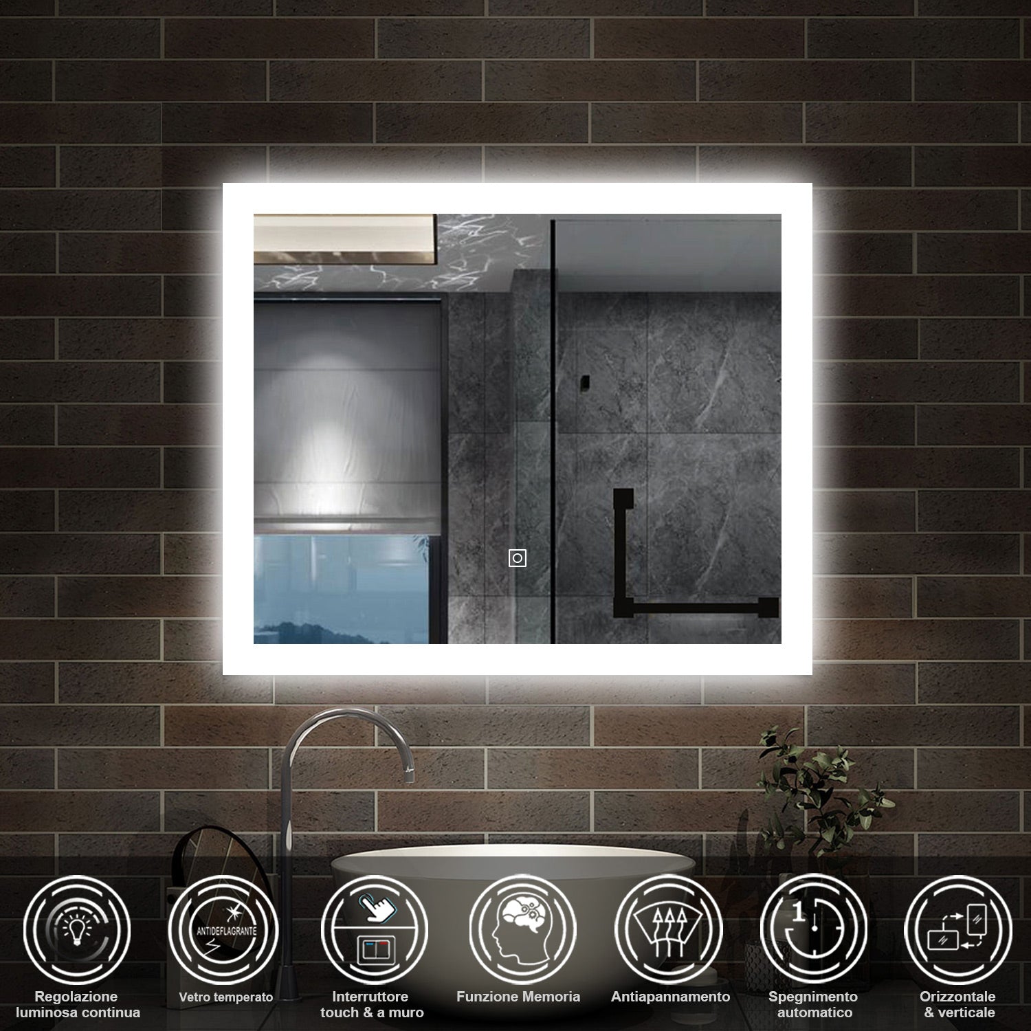 100 x 60 cm,AICA Specchio da Bagno LED con Luce, memoria, antiappannamento,CRI>90,autospegnimento,interruttore touch